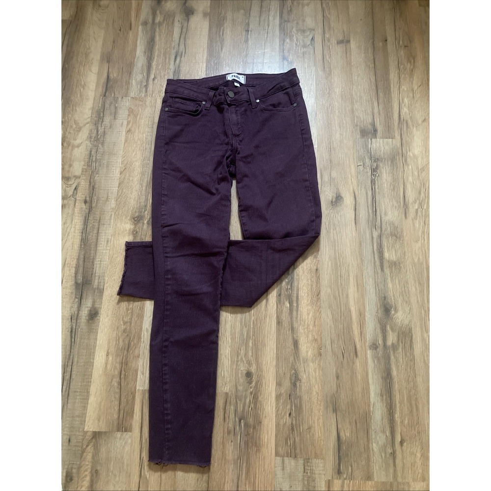 Paige Womens Skinny Jeans Color Pinot Noir Ankle Jeans Size 27 Raw Hem